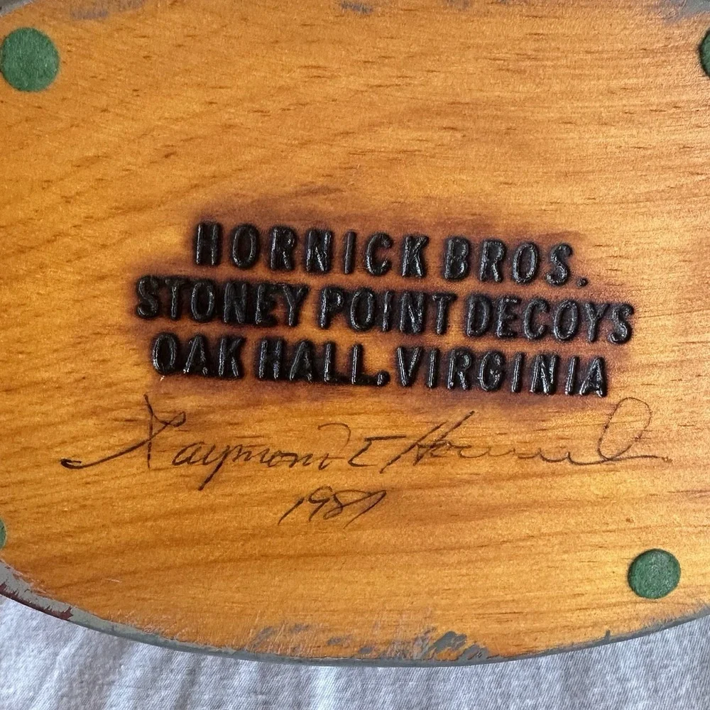 Vintage Hornick Bros Stoney Point Widgeon Duck Decoy Signed Raymond Hornick 1981